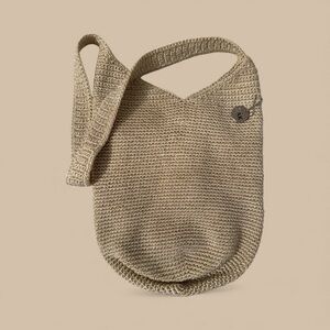 The Sak Crochet Shoulder Bag – Gold Thread Accents – Beige, Made in Indonesia